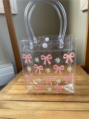 Clear PVC Tote Bag with Pink Bows. Set of 12. NEW! 🌼